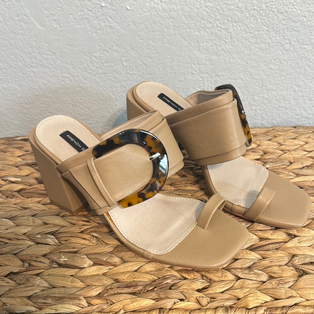 French Connection Elegant Tan Block Heel Sandals Size 6